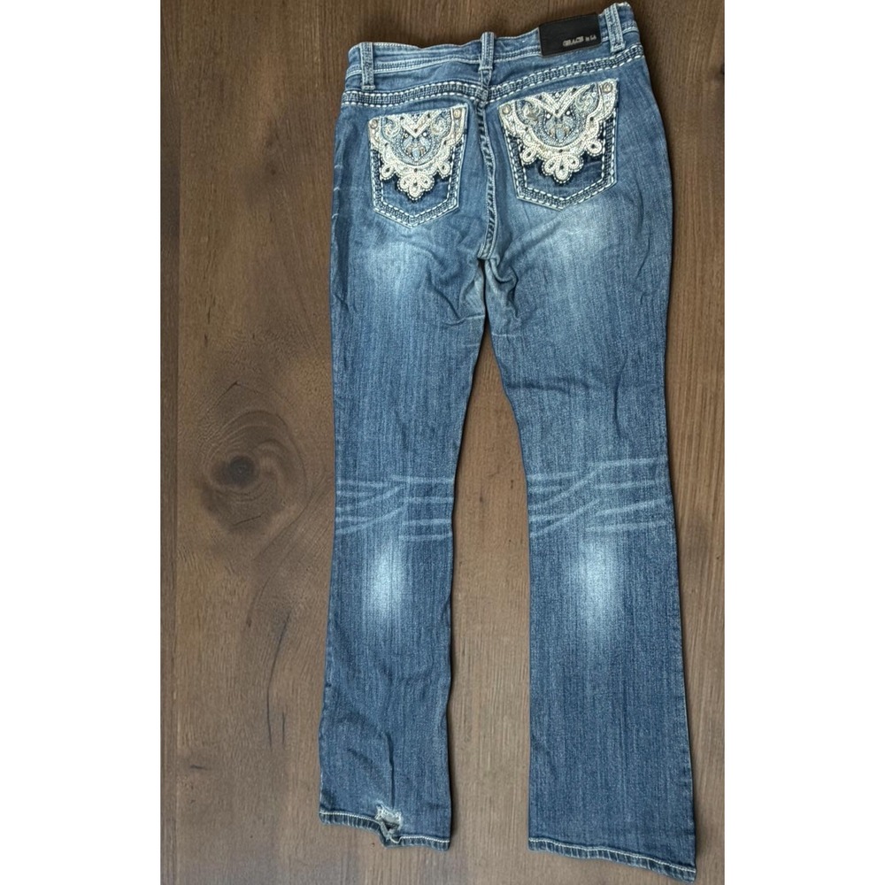 Grace in LA Jeans 28 Bootcut Rhinestone Embroidered Y2K Distressed Embellished - Picture 4 of 14